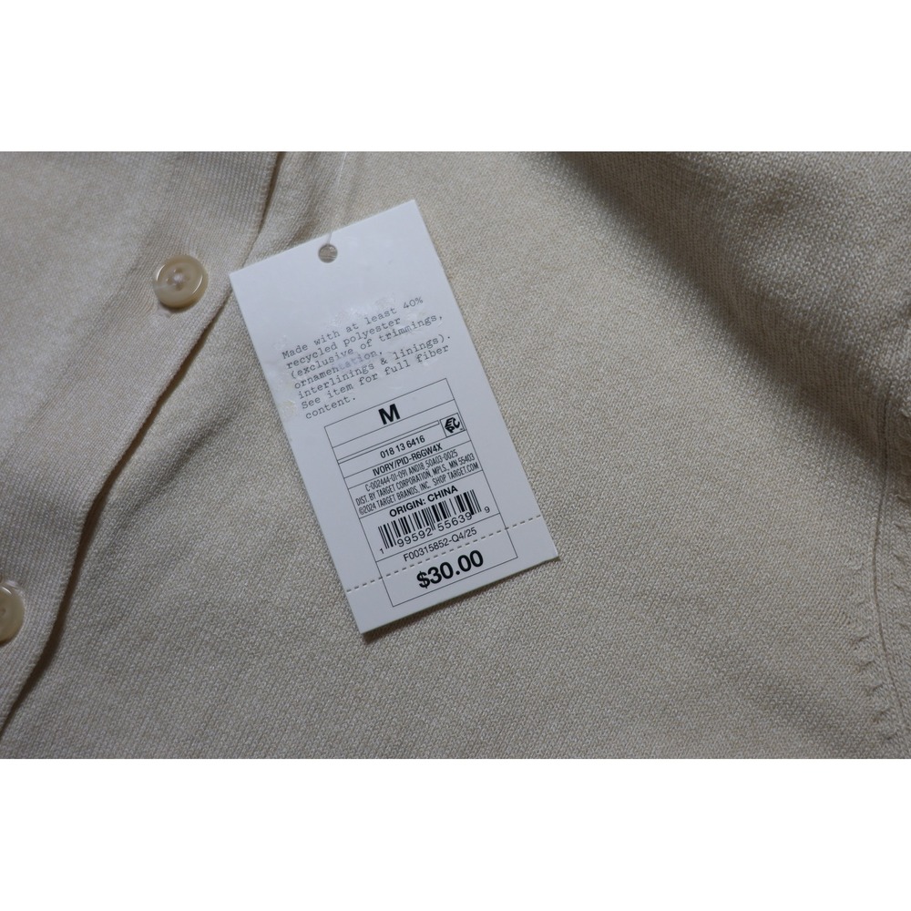 A New Day Ivory Ruffle Hem Cardigan Sweater Crew Neck Cream Medium NWT - Picture 5 of 6